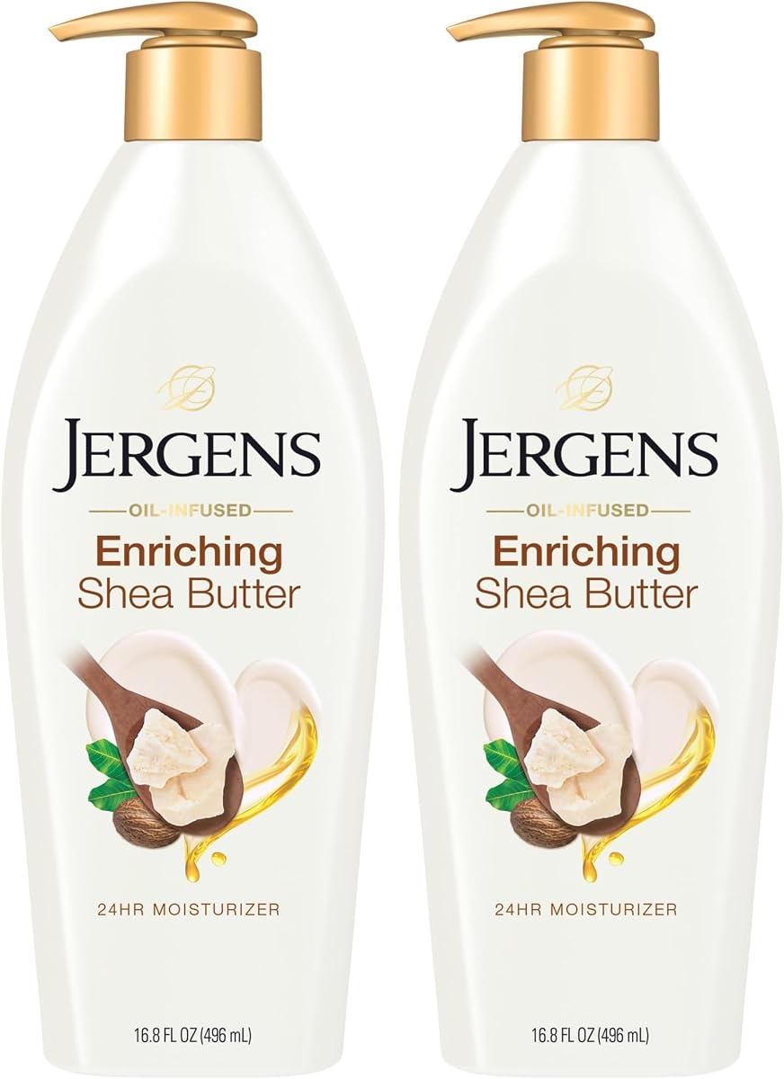 Jergens Shea Butter Hand and Body Lotion, Deep Conditioning Moisturizer, 3X More Radiant Skin, with Pure Shea Butter, Dermatologist Tested, 16.8 Oz (Pack of 2)