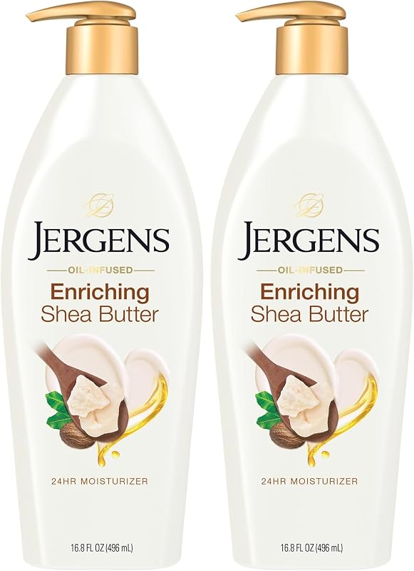Jergens Shea Butter Hand and Body Lotion, Deep Conditioning Moisturizer, 3X More Radiant Skin, with Pure Shea Butter, Dermatologist Tested, 16.8 Oz (Pack of 2)