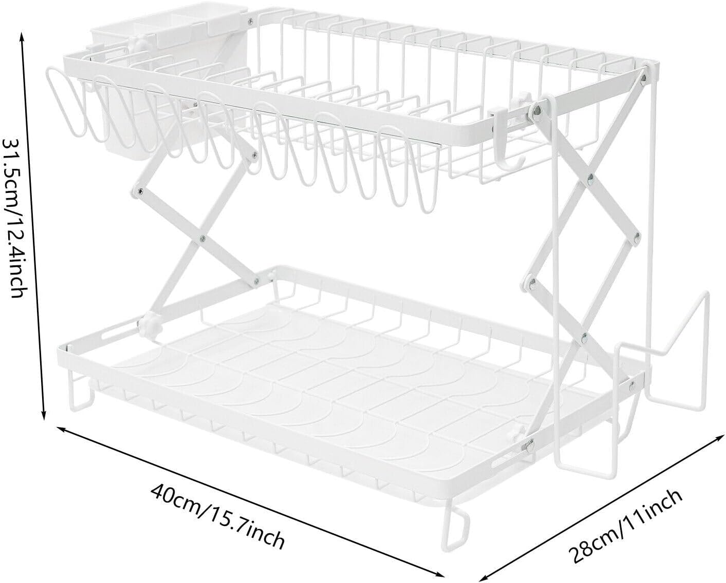 2 Tier Dish Drying Rack for Kitchen, Foldable Dish Drying Rack, Dish Drainer Rack
