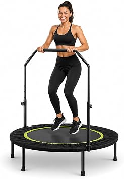 Foldable Fitness Trampoline, Max 485lbs(220kg), Rebounder Exercise Trampolines with Adjustable Handrail, Indoor/Outdoor Mini Trampoline for Home Workout