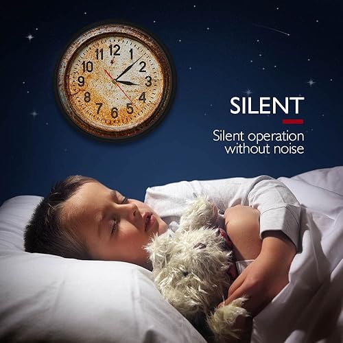 Miniatura 3 de Reloj de pared vintage con marco de metal oxidado, sin tictac, funciona con pilas, estilo de la vieja escuela, ilusión 3D, reloj primitivo con