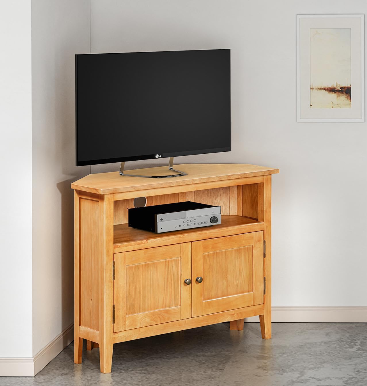 Hallowood Furniture Aston Small Corner TV Cabinet with Open Shelf and ...