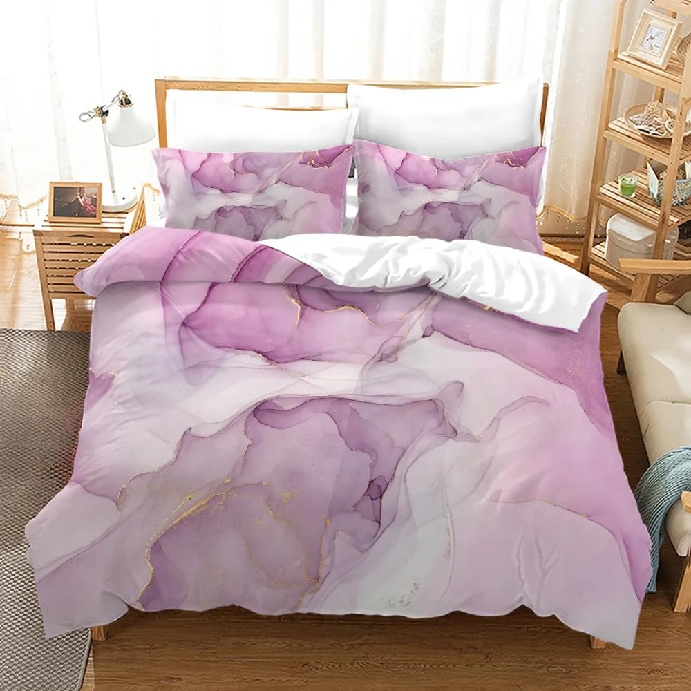 Housse de couette à texture dorée et marbre violet en literie haut de gamme pour femme