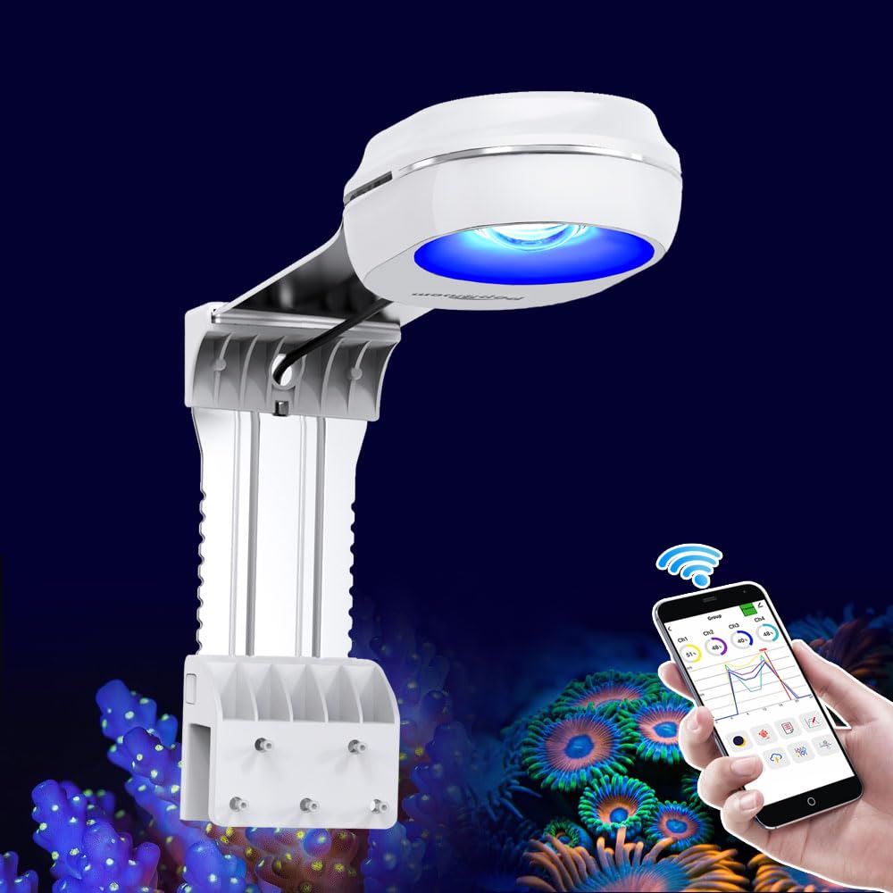PopBloom RL60 WiFi LED Lumière d'aquarium, 60W Dimmable Éclairage Aquarium avec contrôle APP, Reef LED pour d'eau de mer Récifs Coralliens (Blanc, RL60)