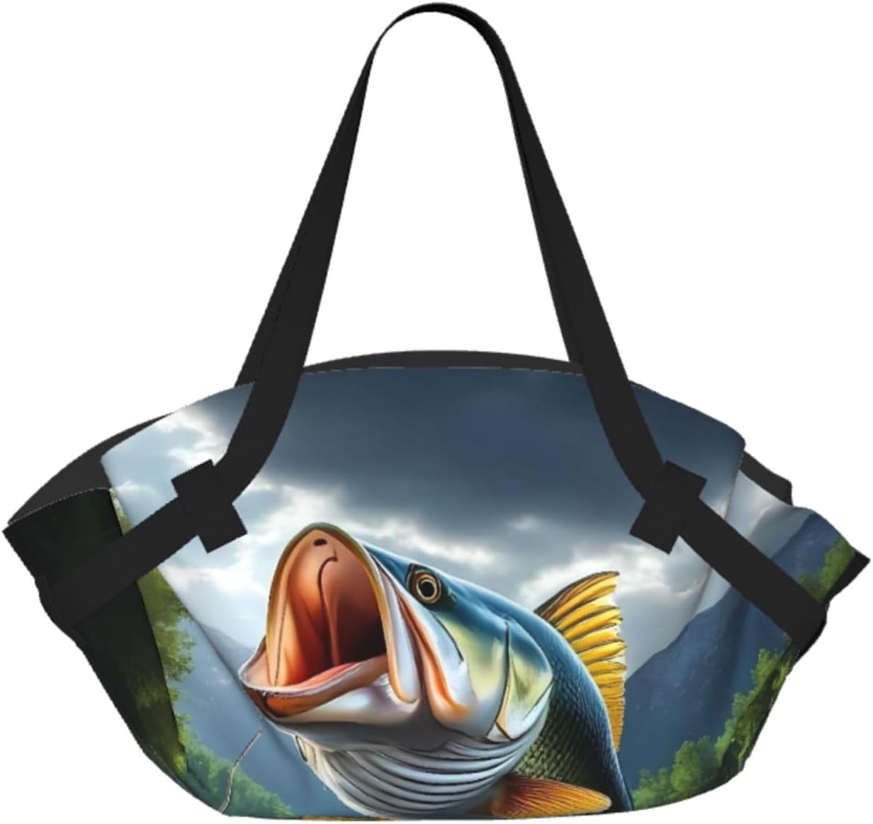 Largemouth Bass Jumping Out Of The Water Pattern Foldable Camping Tote Bag Picnic Blanket Bag Portable Beach Mat Tote Waterproof Outdoor Picnic Mat Carry Bag