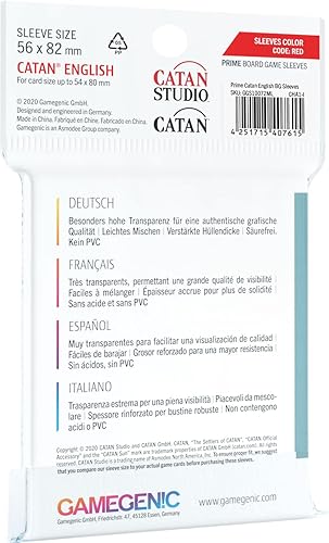Miniatura 2 de Gamegenic GGS10072ML Prime Sleeves Catan - Fundas de tamaño rojo, paquete de 60 unidades, transparentes (GG1072)