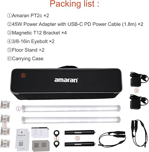 Miniatura 6 de Aputure Amaran PT2c - Kit de 2 luces, tubo de luz de píxeles, 8 LED de tubo de píxeles RGBWW, potencia de 16 W (23.6 in/23.6 pulgadas) Amaran T2C