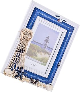 Nautical Photo Frame Beach Coastal Wooden Picture Holder with Ocean Seashell Ornaments Vintage Sculptural Photo Holder Art Tabletop Decorations Home Nautical Gifts little surprise