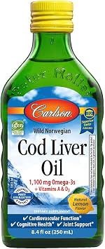 Carlson Labs Norwegian Cod Liver Oil, 1100mg Natural Lemon, 250 ml Pack of 1