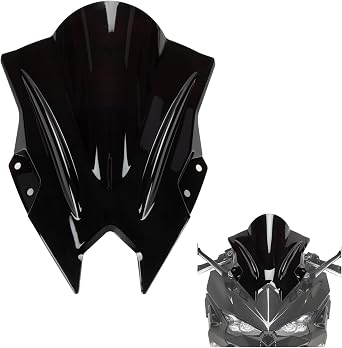 PSLER Motorcycle Windshield Windscreen for Ninja 500 2024-2026, Black | Double bubble windshield helps deflect wind for highway and daily rides, various colors with aggressive looking design
