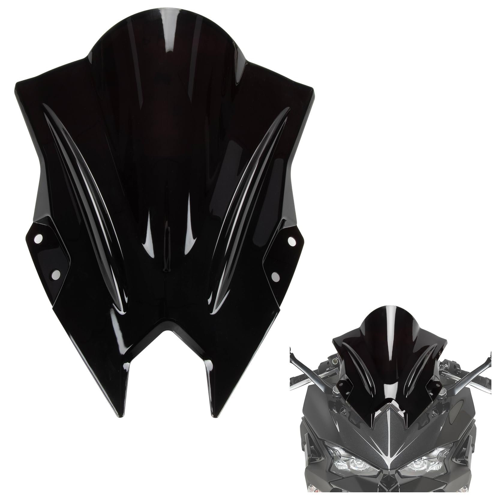 PSLER Motorcycle Windshield Windscreen for Ninja 500 2024-2026, Black