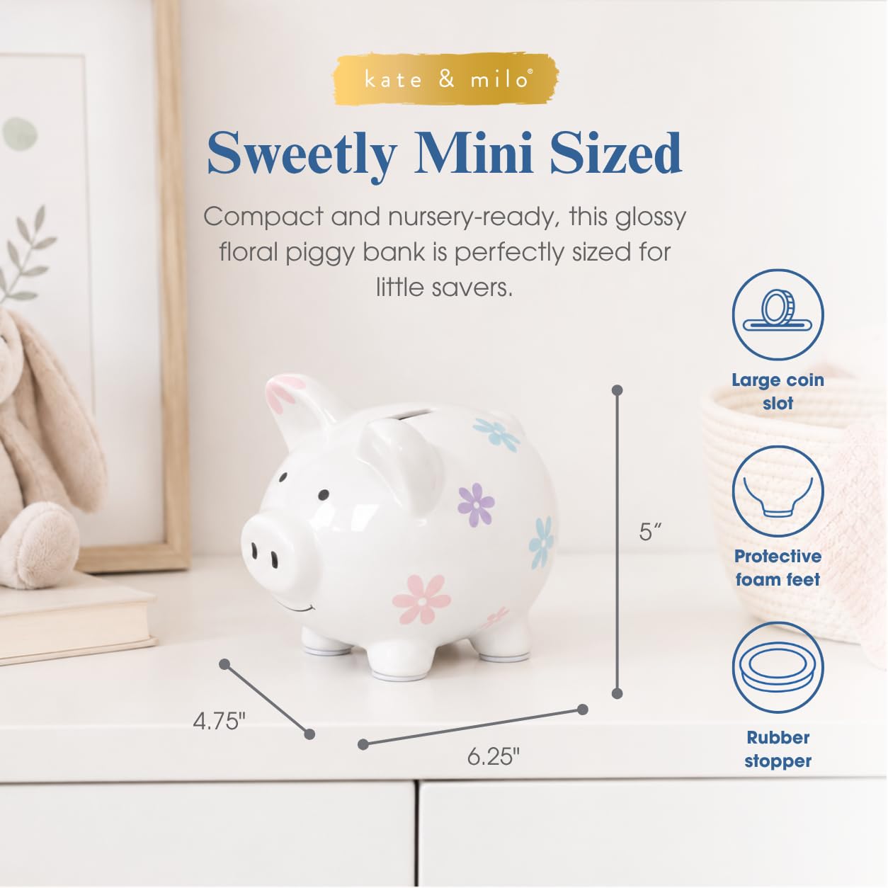 Amazon.com : Kate & Milo Ceramic Floral Mini Piggy Bank, Kids