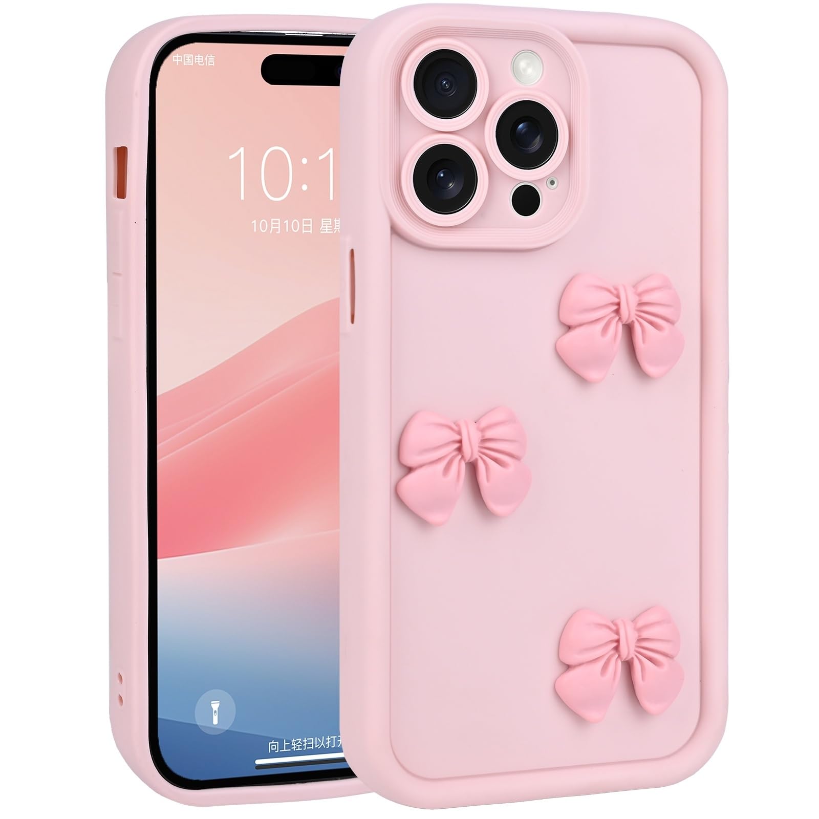 Mainrenka Pink Bow Case for iPhone 15 Pro, Stylish Aesthetic Trendy Protective Cover Cute Kawaii Phone Case for Womens Girls