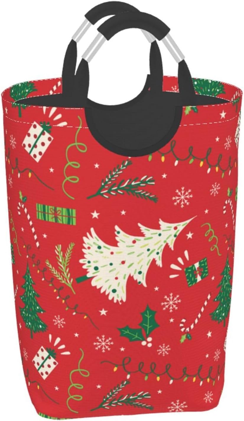 Christmas Laundry Basket Organizer Collapsible Tall Laundry Hamper Nursery Storage Basket Bins with Handles for Travel Clothes Toys Organizer Office