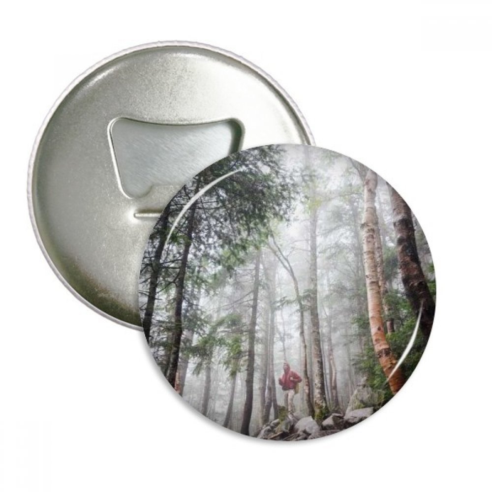 Badge bouton brouillard forestier aimanté et décapsuleur rond