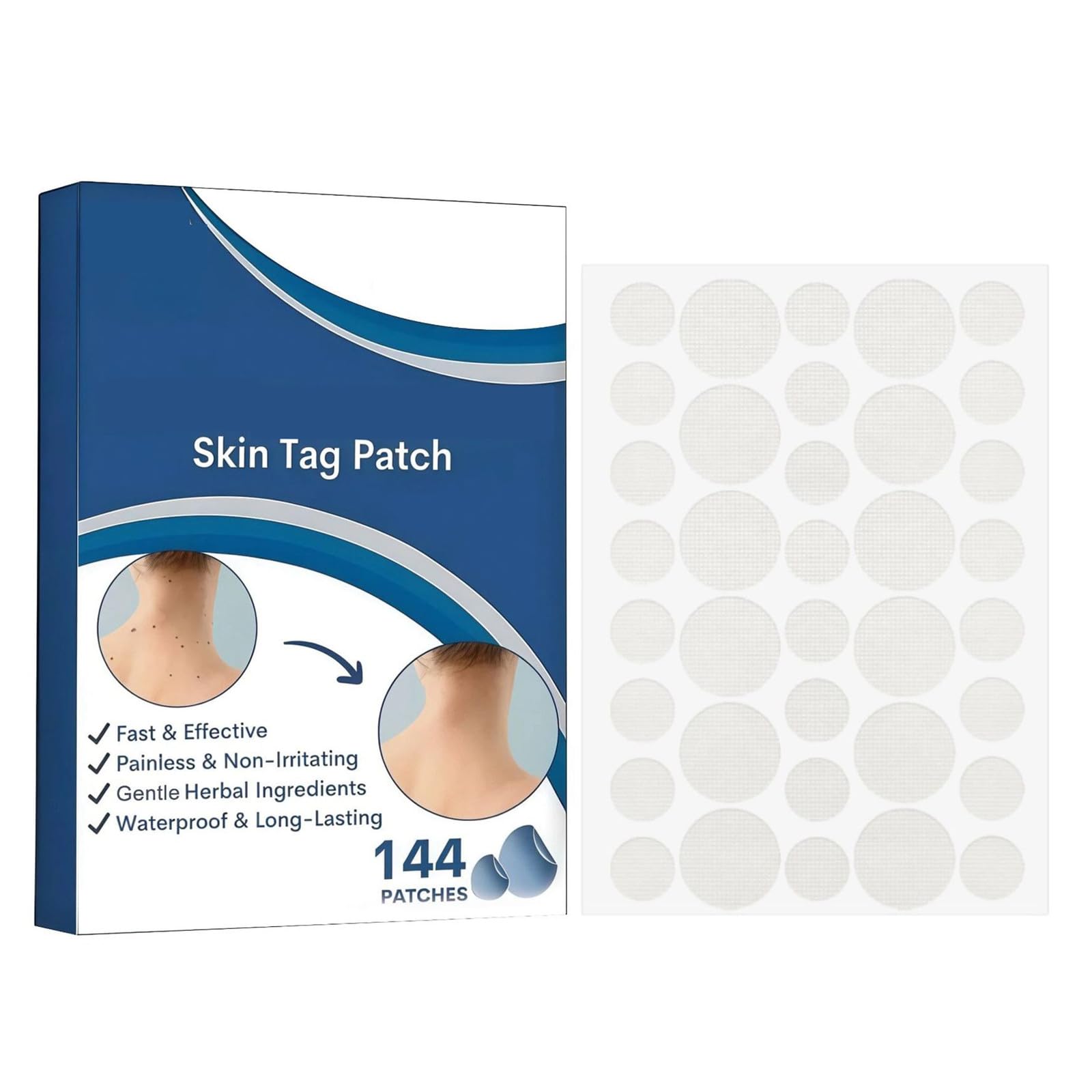 Wart and Mole Removal Patches,Parches Quita Verrugas Cuello y Cara,Skin Tag Removal Patches,Elimina Suavemente Las Eliminar Verrugas y Los Callos,Apto para Todo Tipo de Pieles (144 Piezas)