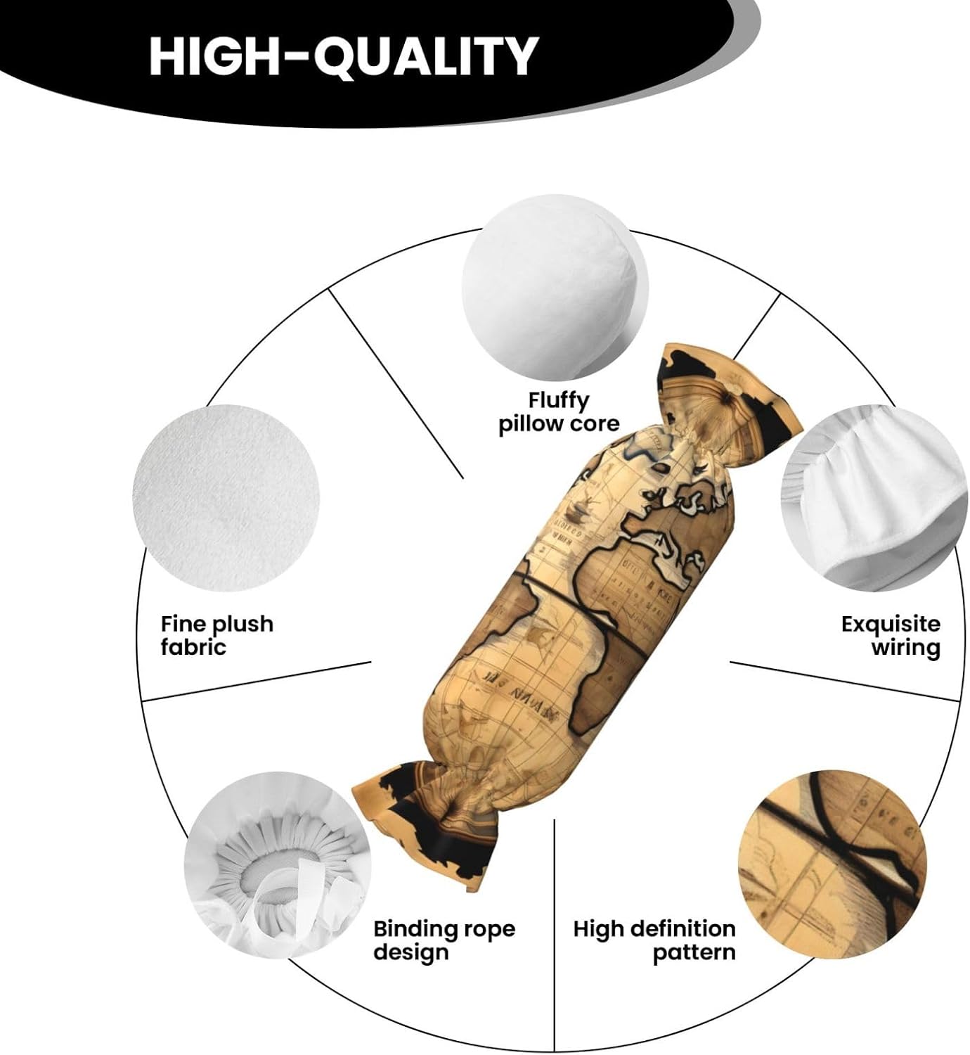 Ancient Map World Globe Print Candy Cylindrical Comfortable Pillow Throw Pillows Home Decor Easy Maintenance