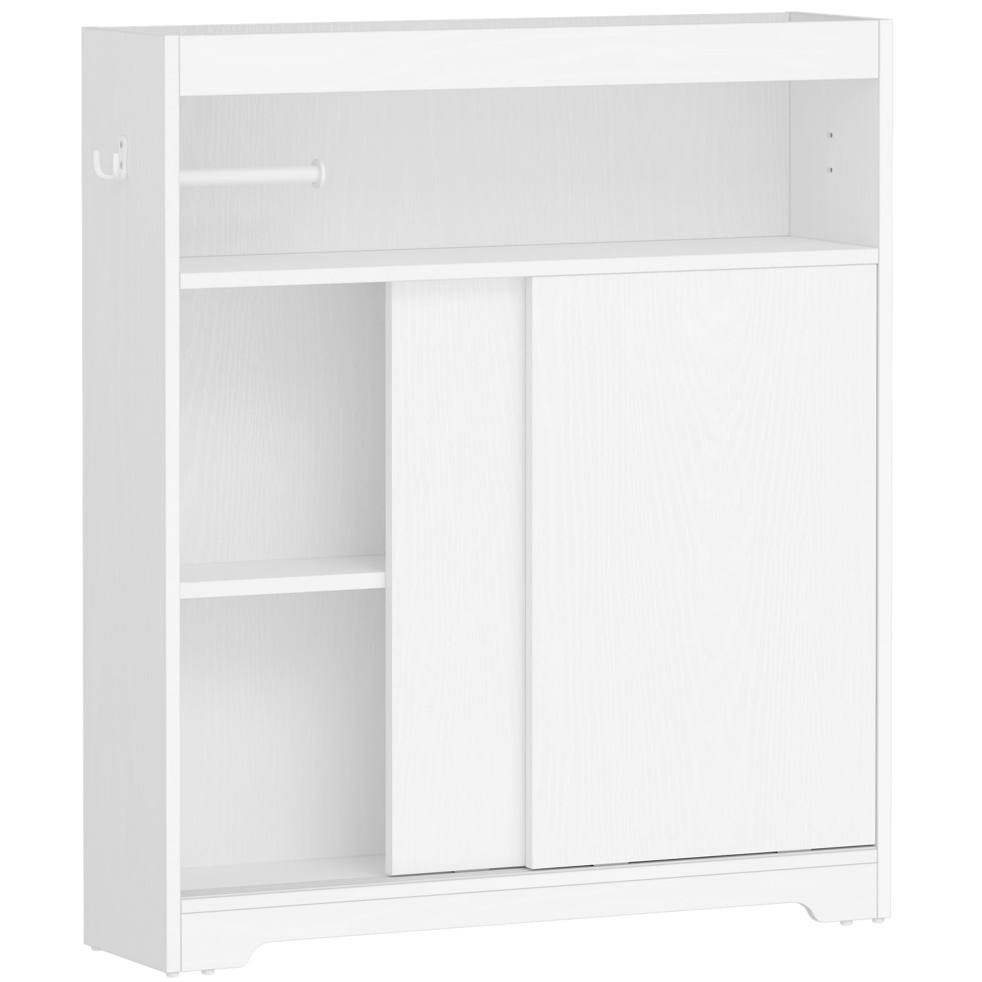 Hzuaneri Badezimmerschrank, Nischenschrank, Platzsparende Badschrank mit Toilettenpapierhalter und Haken, Schiebetür, Verstellbares Regal, für Das Badezimmer, 20 x 80 x 90 cm, Weiß BC63813X