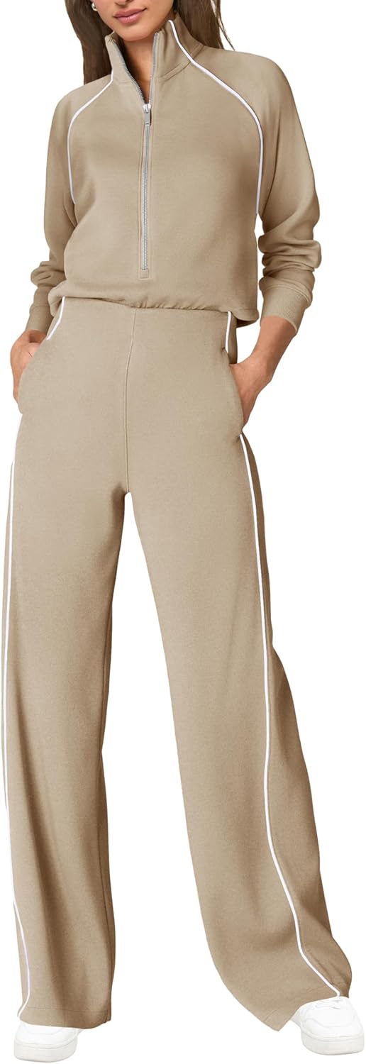 SENSERISE Womens Jumpsuits Casual Long Sleeve One Piece Jumpsuit Wide Leg Mock Neck Airport Travel Outfits with Pockets