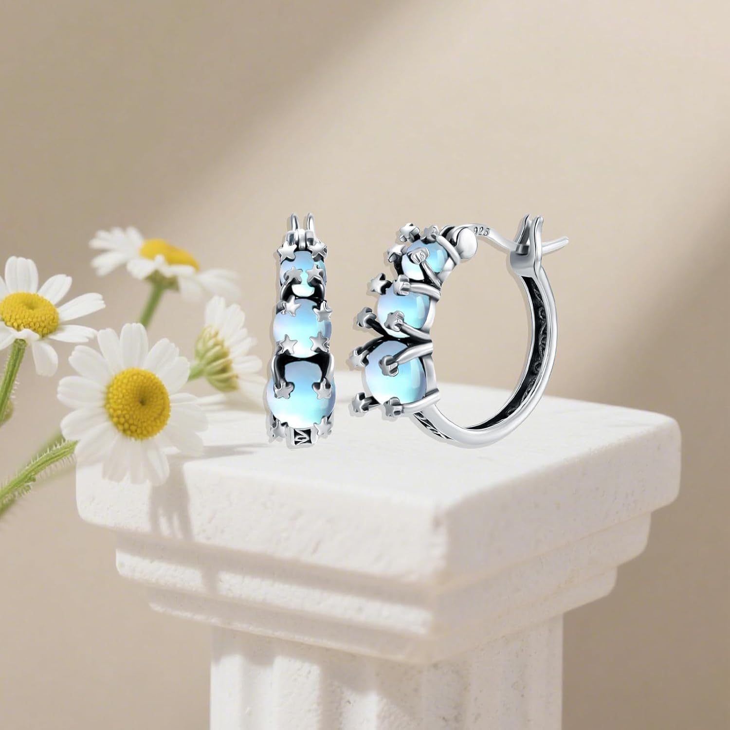 Heart/Oval/Round Moonstone Hoop Earrings 925 Sterling Silver Moonstone June Birthstone Earrings Trendy Jewelry for Women