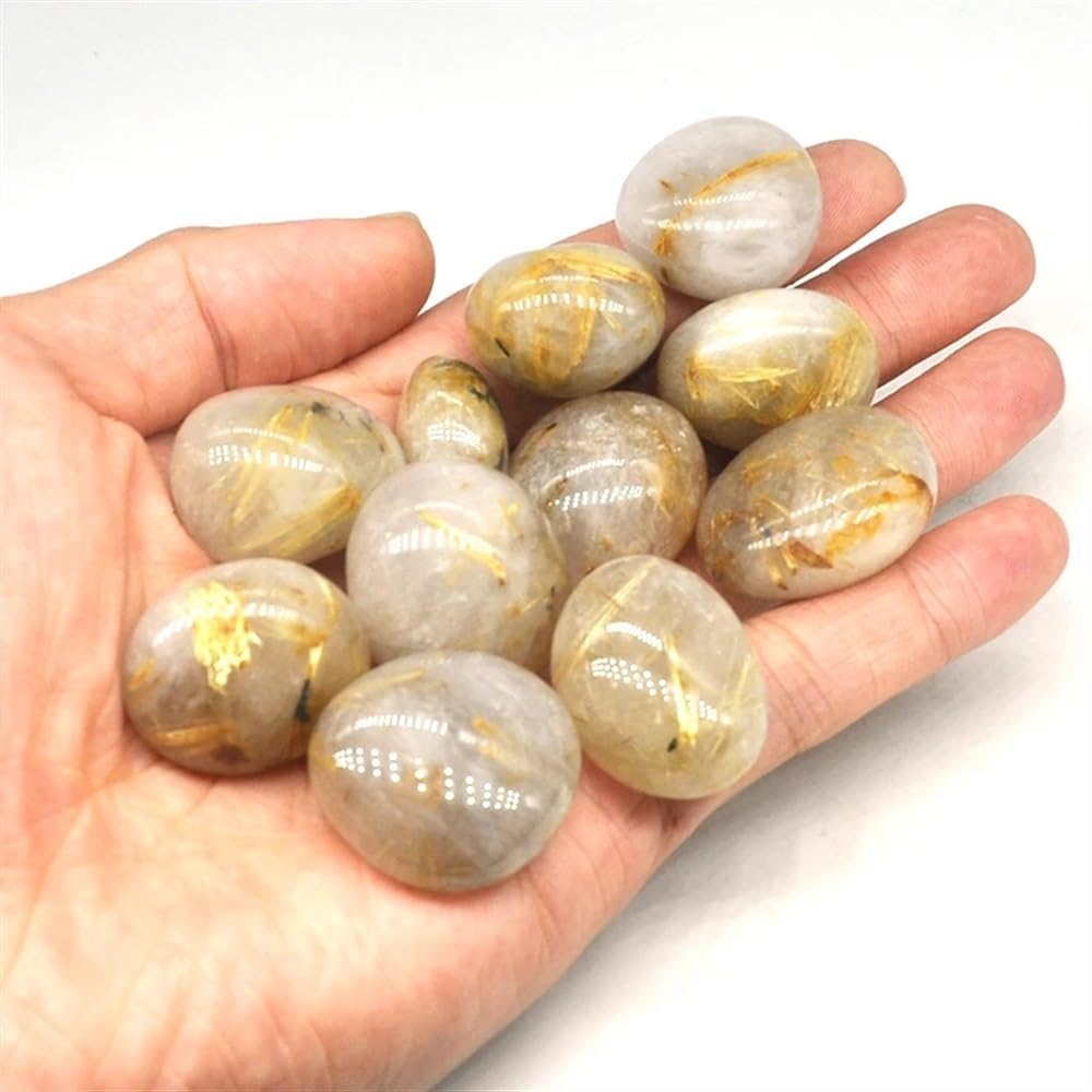 AtkitS Natural Natural Gold Rutilated Quartz Gravel Specimen Size Irregular Tumbled Stone Healing Crystal Agate Mineral Aquarium Home Decortion (Size : 500g)