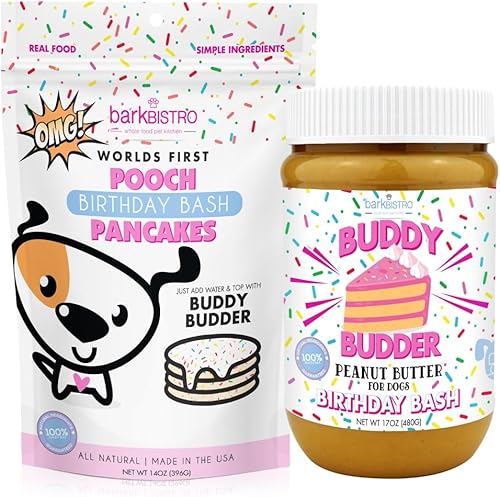 BUDDY BUDDER Panqueques de cumpleaños de Bash Pooch - Regalo divertido, brunch con tu cachorro, o apilarlos para cumpleaños de perro con vela, 100%