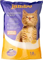 JAMBO PET Areia Micro Cristais de Sílica Para Gatos Cristais Brancos Que Mudam de Cor Sem Alergênicos e Atóxico Econômica e Neutraliza Odores 1,8 kg