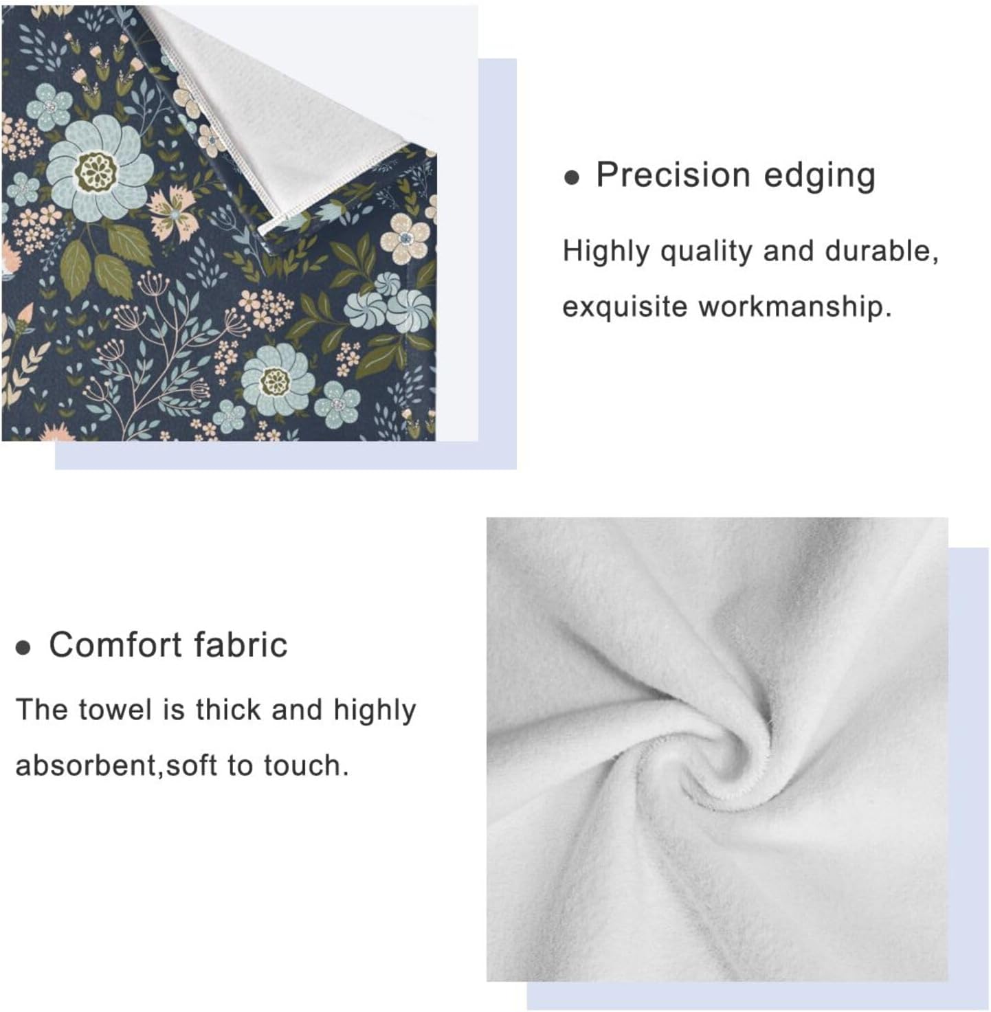 3 Pack Vintage Blue Green Floral Bath Towels Set,1 Bath Towel,1 Hand Towel,1 washcloth,Spring Garden Flower Leave Plant Decorative Bathroom Towels Set,Soft Quick Dry Towels for Guest,Shower