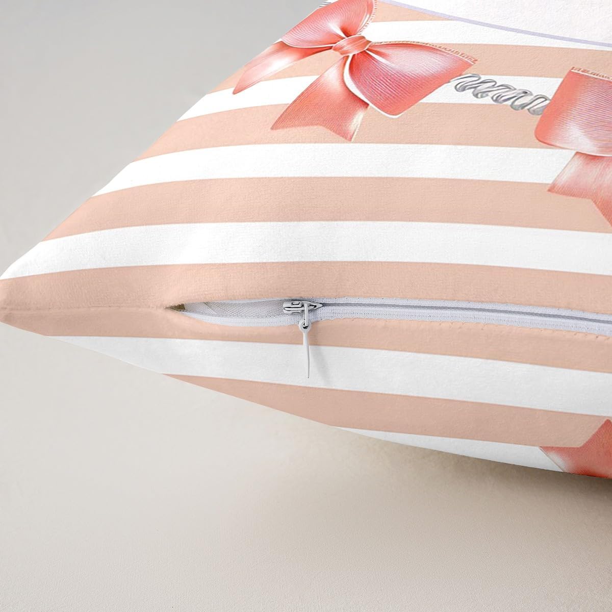 Manfei Dreamy Girly Bow Pillow Cover for Couch Sofa Bed,Modern Geometric Lines Art Pillow Case Cushion Cover 24"x24" for Kids Adults,Girls Princess Style Bedroom Decor Square Cushion Case Set