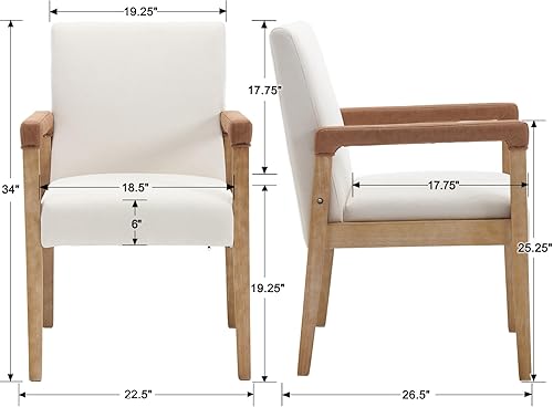 Miniatura 7 de DM Furniture Juego de 2 sillas de comedor modernas de mediados de siglo, tapizadas de tela de lino, cómodas sillas de cocina con marco de madera