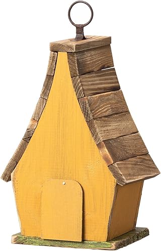 Miniatura 94 de Glitzhome Casas para pájaros para exteriores, casa de pájaros de madera maciza envejecida de gran tamaño de 15 pulgadas de largo con flores 3D