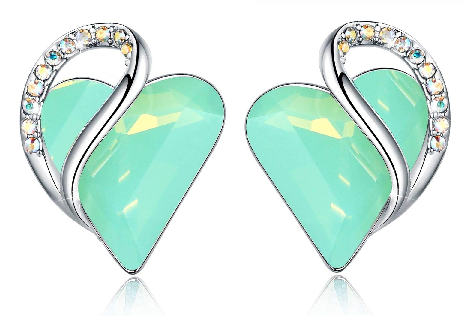 Leafael Infinity Love Heart Birthstone Earrings for Women, Crystal Stud Earrings with Premium Crystals, Allergy-Free Jewelry for Women with Gift Box, Silver-tone Earrings for girls