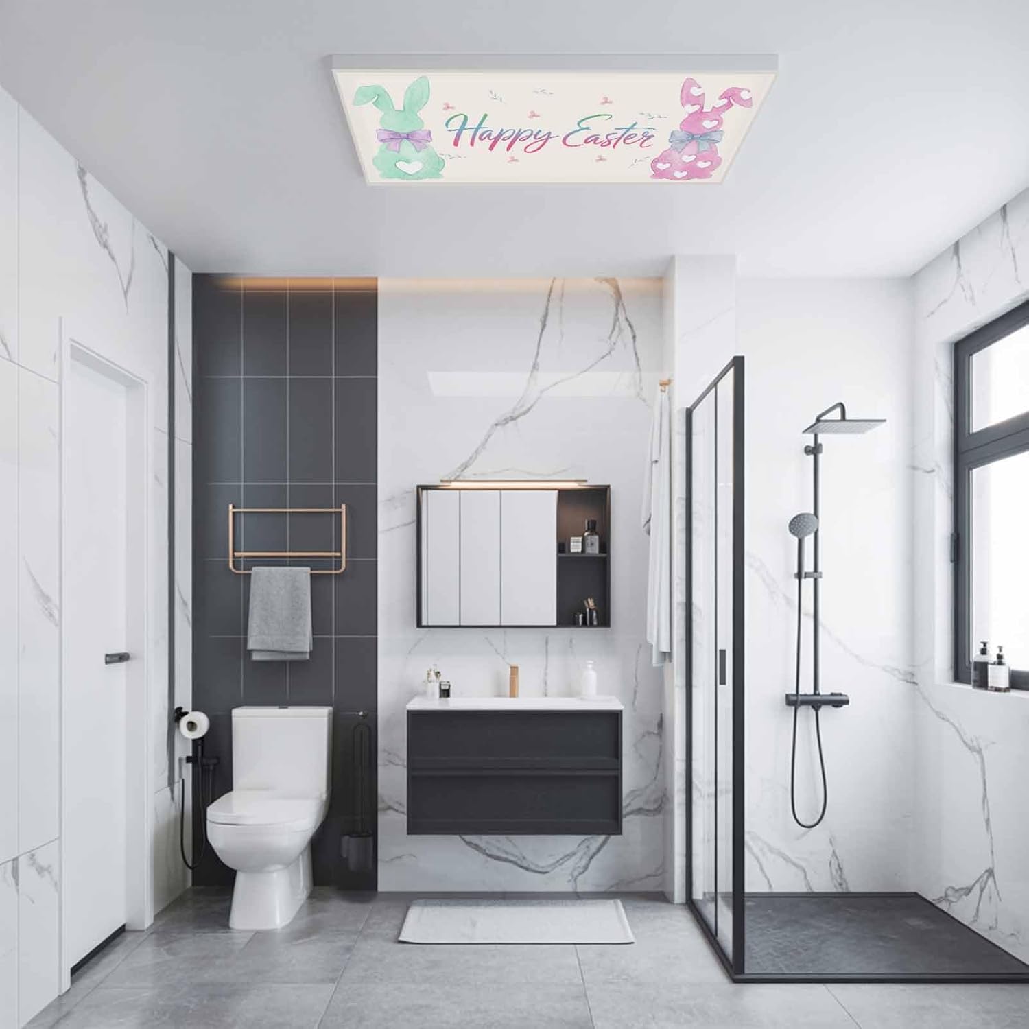 Happy Easter Fluorescent Light Covers for Ceiling Lights 4x2 feet,4 Pack Magnetic Light Filters for Classroom,Colorful Bunny Love Heart Rabbits Retro Pink Fluorescent Lamp Shade Panel for Office