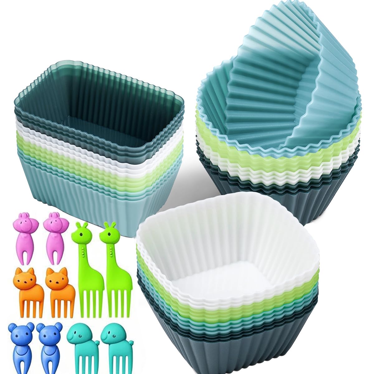 Silicone Cupcake Liners 34 Pack Baking Cups Muffin Liners Nostick Cake Molds Bento Lunch Box Dividers