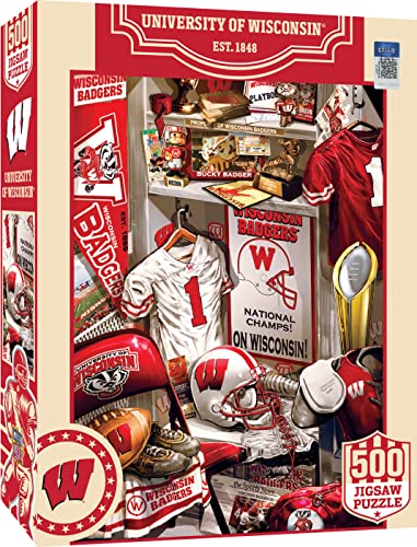 Image of MasterPieces Game Day 500 Piece Jigsaw Puzzle for Adults - NCAA Wisconsin Badgers Locker Room - 15 inchx21 inch
