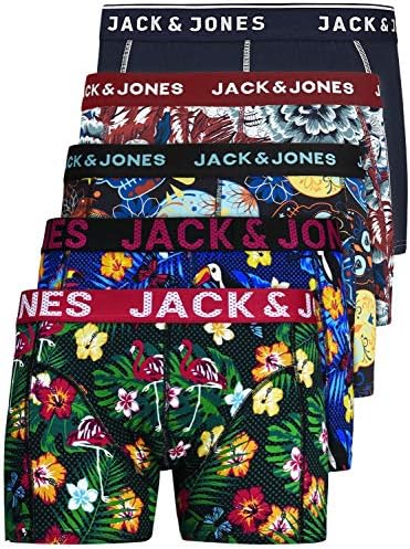 JACK & JONES 12204864 Men's Boxer Shorts Set of 5 White Black Blue Grey Trunks, Pack of 5 Mix 1, Large