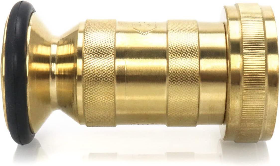 QWORK 1-1/2" NST/NH Brass Fire Hose Spray Nozzle, Heavy Duty Fire Equipment, Industrial Jet Fog Nozzle 85 gpm 100 psi