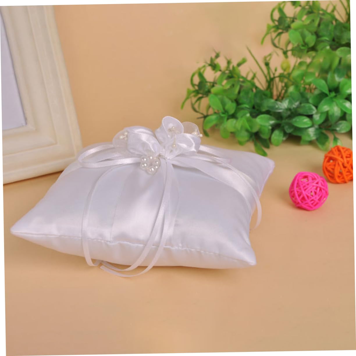 OKUMEYR Ring Pillow Ring Cushion Round Decorative Pillow Wedding Flower Bud Design