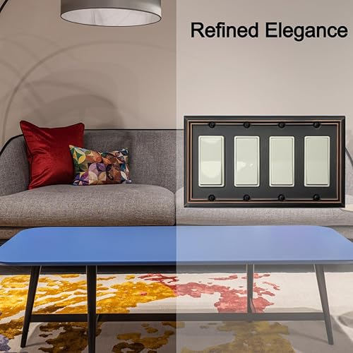 Miniatura 4 de Adler - Placa de pared de metal para interruptor de luz cuádruple decorativa, paquete de 2 unidades de bronce envejecido de 4 segmentos basculantes