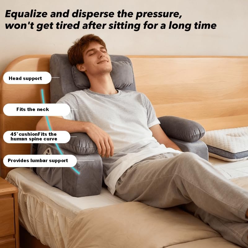 Ergonomically Designed Lumbar Support Pillow. Especially Suitable for prolonged Sitting or Lying Down While Reading, Working, or Using Your Phone. (Multiple Colors Available) (Grey)