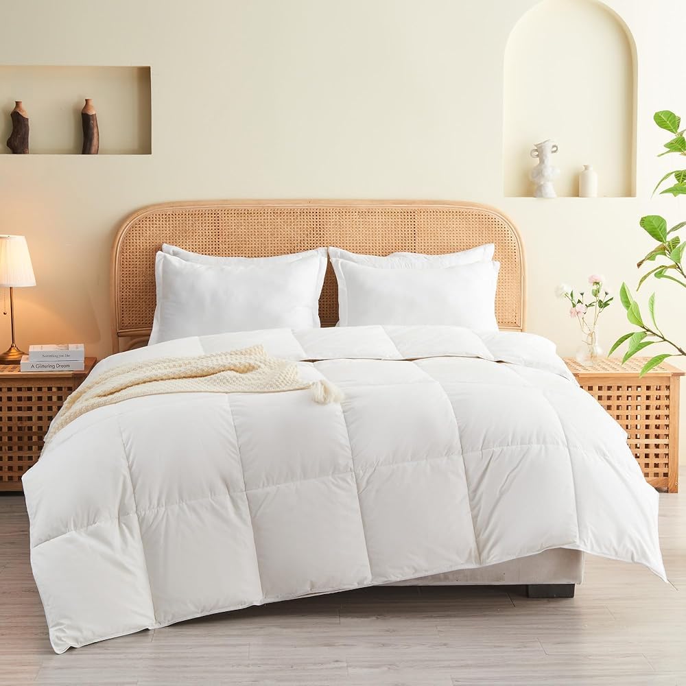 Edredón Cama 135/150 Ligero Transpirable de Plumas y Plumón de Ganso Blanco, 6 TOG para Verano Primavera Otoño, Funda Nórdica 100% Algodón, 250 GR/m², Lavable, Öko-Tex y RDS, 200x220cm