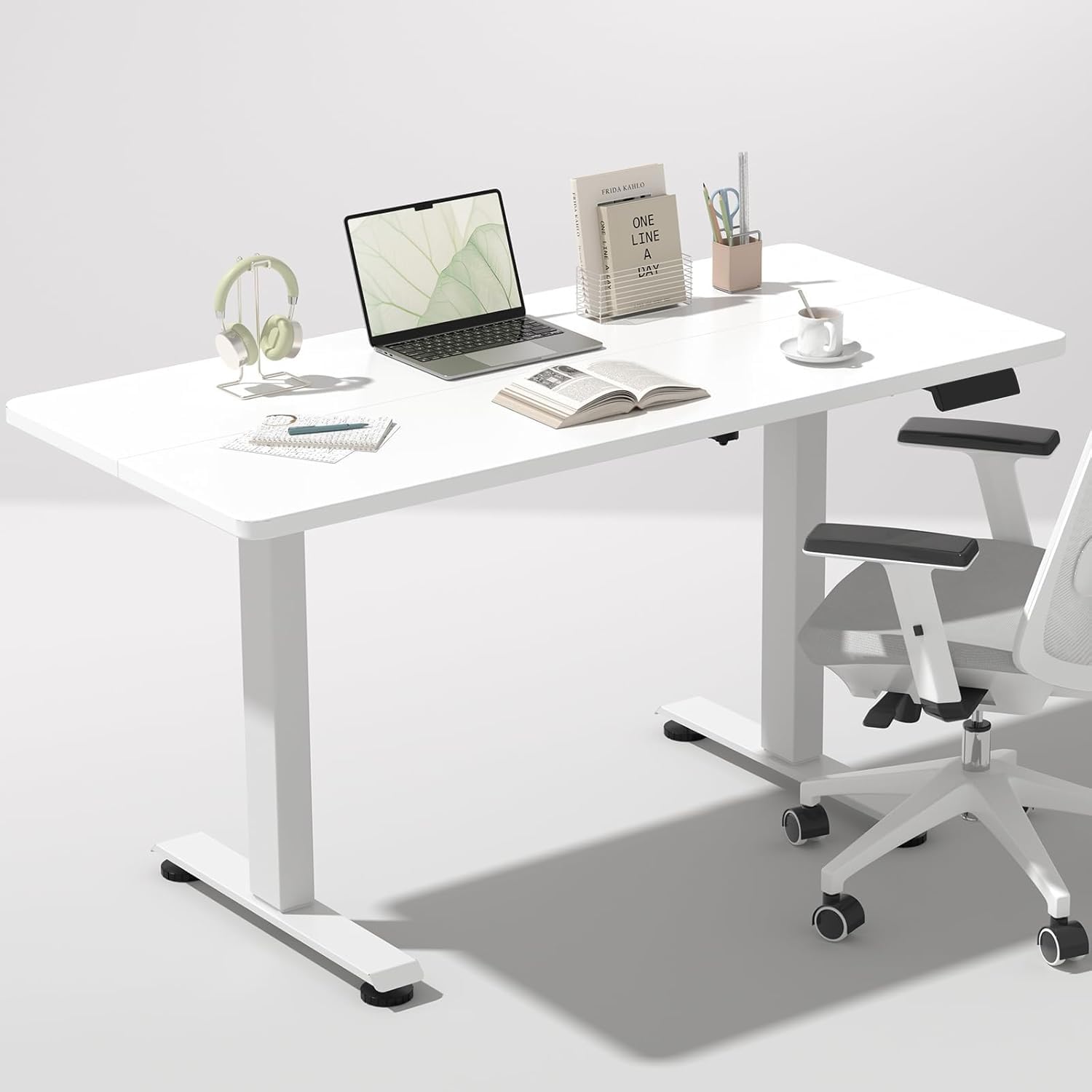 Photo 1 of **** STOCK PHOTOT FOR REFERENCE SIZE MAY DIFFER ***** Veken 47.2 Inch Electric Standing Desk, Height Adjustable Sit Stand Up, Wood Desktop, Work Home Office Computer PC Desks, Gaming Writing Study Bedroom Rising Table, Tall Standup Workstation, White