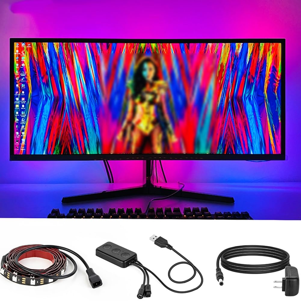 Tło PC z efektem świetlnym ekranu, samoprzylepna taśma świetlna, synchroniczna taśma LED, aplikacja do synchronizacji muzyki, pilot zdalnego sterowania, taśma LED zasilana przez USB, do sypialni/gier