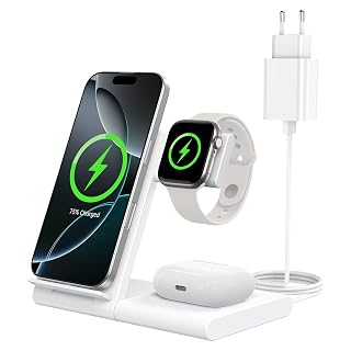 Ladestation Apple Watch und iPhone, 3 in 1 Ladestation für iPhone 17/16/15/14/13/12/11/Pro/Max/Plus, Apple Watch Ultra 3/11/10/9/8/7/6/SE 3, für AirPods 4/3/2/Pro 3 (Weiß) - Amazon product rated Grade A