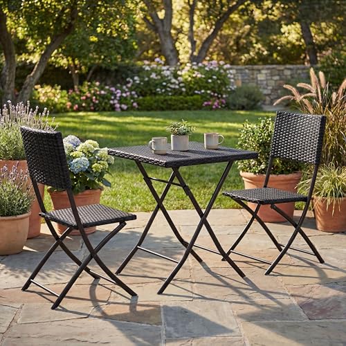 Garden Vida Capri 2 Seater Rattan Bistro Set Outdoor Garden Patio Balcony Furniture 3 Pcs (Black) (UKFR Certified) Garden Furniture