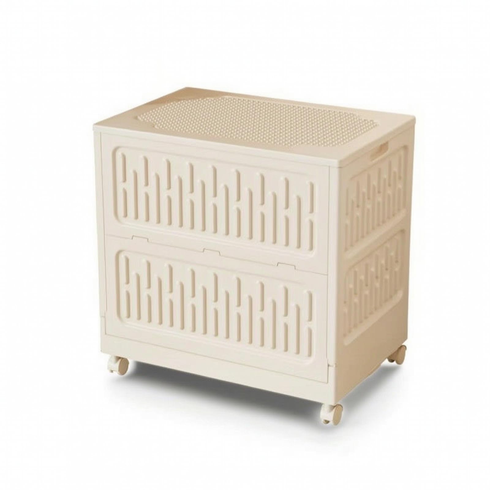 Amagogo Contenitore per Bambini Scatola Portaoggetti Cassetta Organizzatore Baule con Ruote Pieghevole con Pannelli in Rilievo in PP Plastica Resistente, Crema, Gigante 76 51 73cm