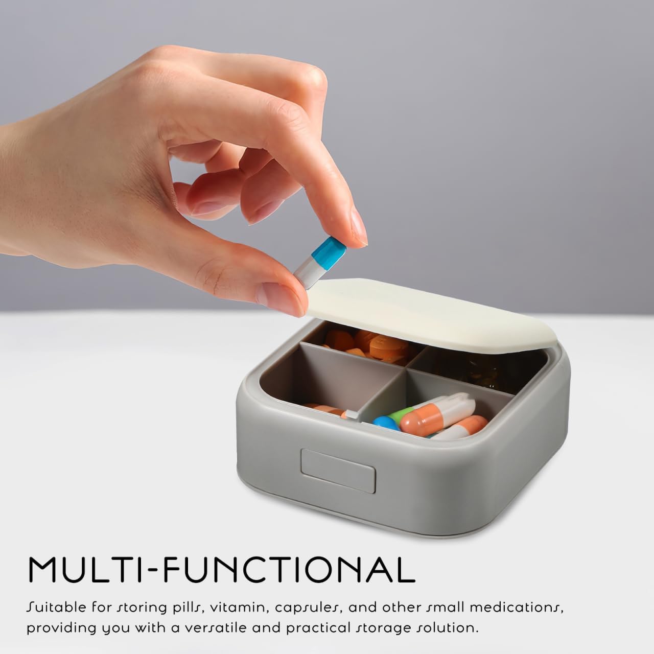iplusmile Pill Organizer Travel Vitamins Case: 2Pcs Small Pill Box Portable Daily Medicine Holder Containers - 4 Compartments Cute Pill Dispenser for Purse Pocket, 9.00X7.50X3.50CM, As Shown