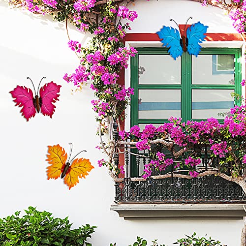 Juegoal 3 Pack Metal Butterfly Wall Art Outdoor Decor, Leaf-Shaped Wing Butterflies Wall Sculpture Hanging For Indoor Outdoor Home Bedroom Living Room Office Garden Yard Patio #TOP4