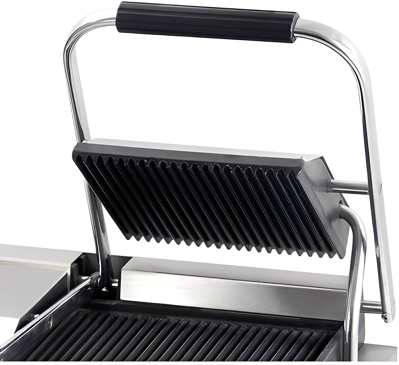 MBH – Grill Eléctrico Profesional WORLDMAI doble 58 x 41 cm con Placas Acanaladas para la Hostelería. Plancha Sandwichera Panini de Contacto para Bar y Restaurante