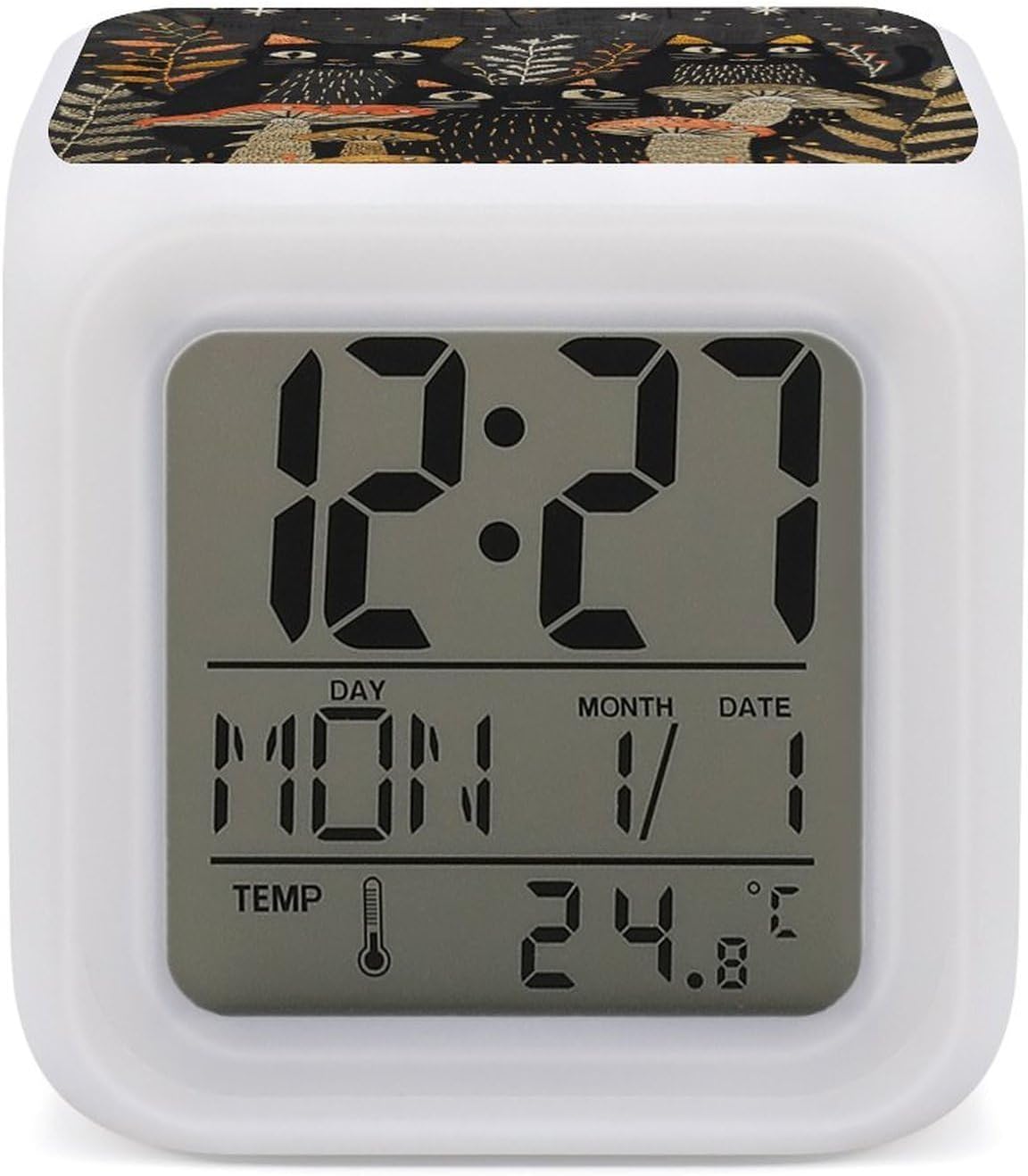 Cats and Mushrooms Alarm Clock NightLight Alarm Clock with 7 Color Changing Night Light Smart Digital Clocks Temperature Date for Heavy Sleepers Simple Operation Easy to Use